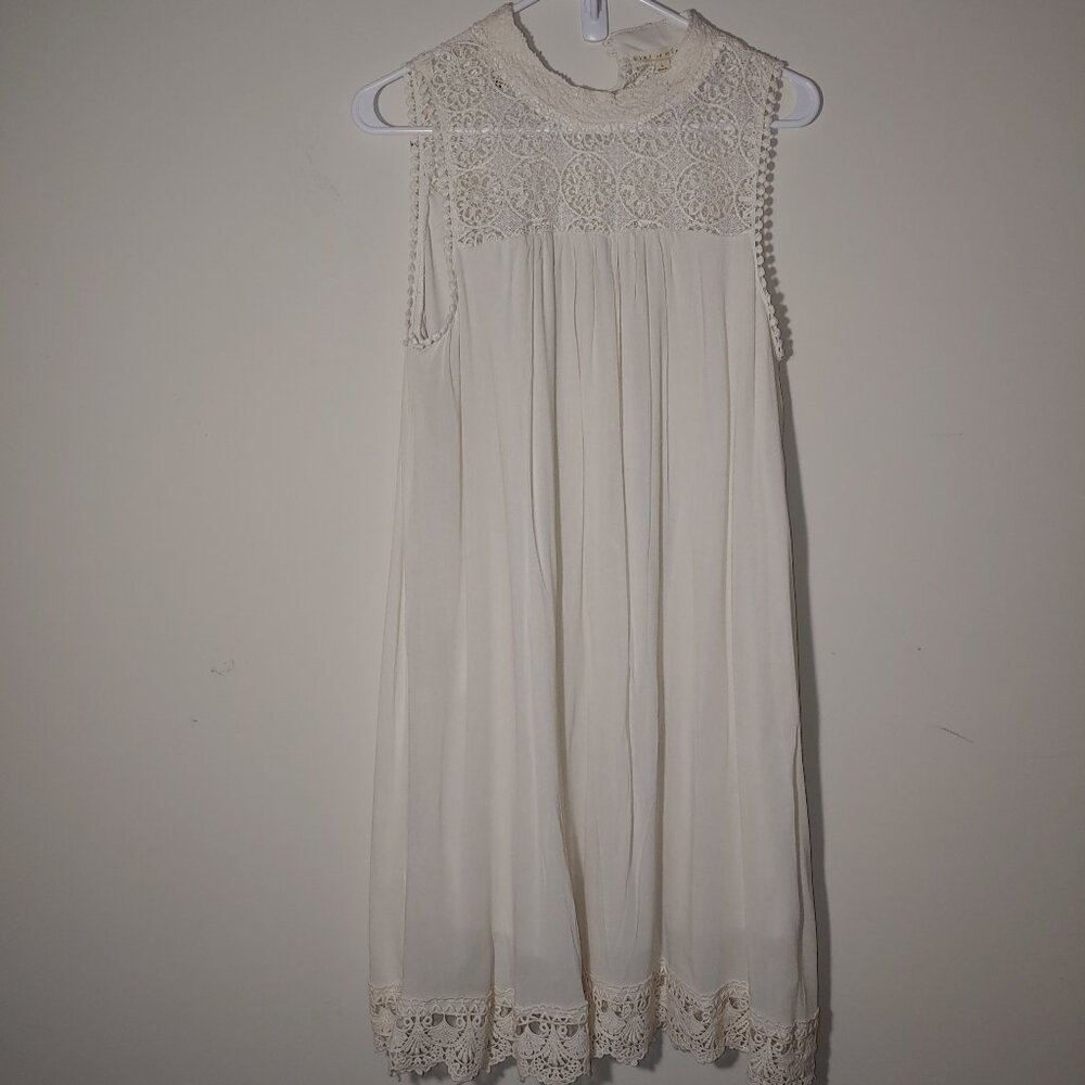 Hint of Mint Mock Neck Crochet Top and Hem Sleeveless Swing Midi Dress Size L Cr